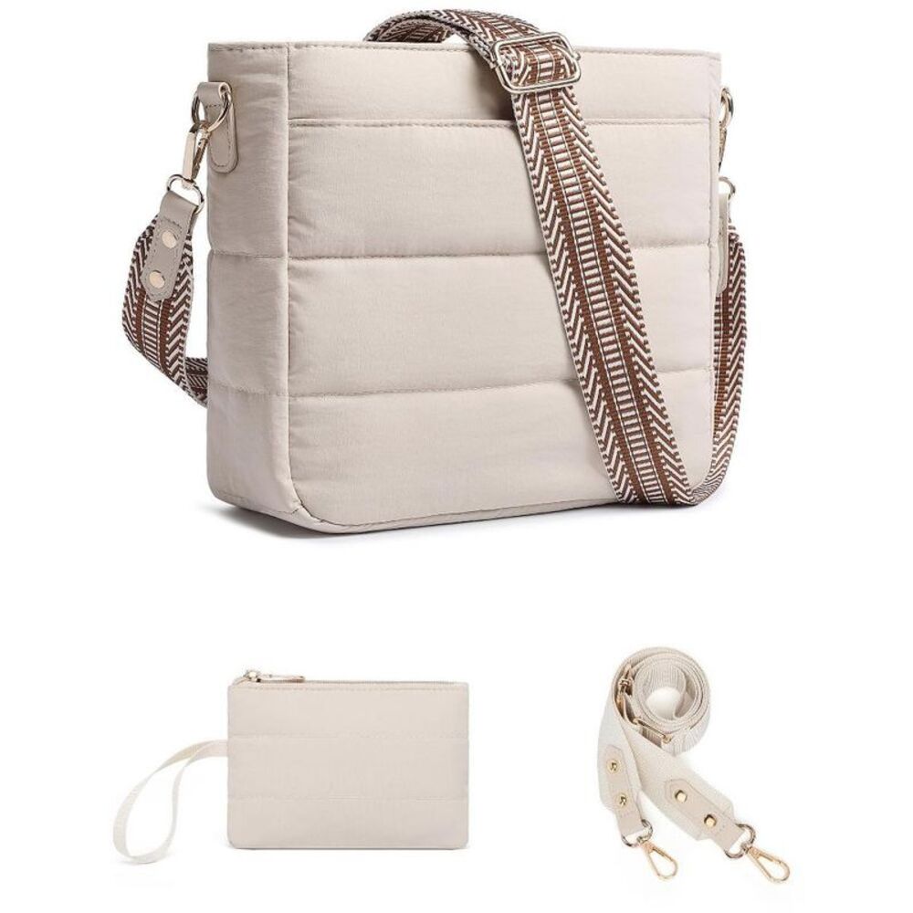 Open Box - Generic - Purses for Women 2PCS Puffer Quilted Crossbody Sho White
